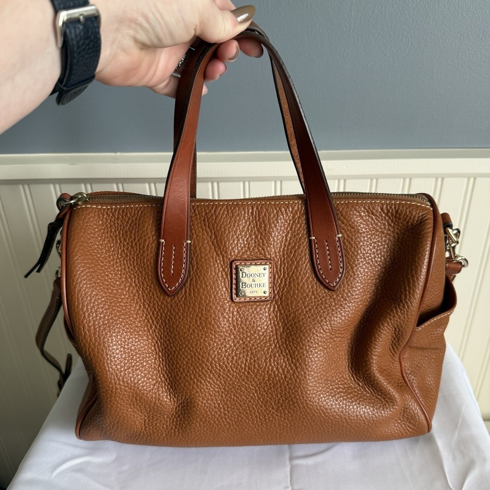 Dooney & Bourke Brown Pebbled Leather Side Pocket Satchel Shoulder Crossbody Bag